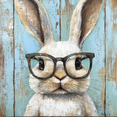 Easter Sign, Bunny in Glasses,, DCO-02627, Sign For Wreath, 10x10